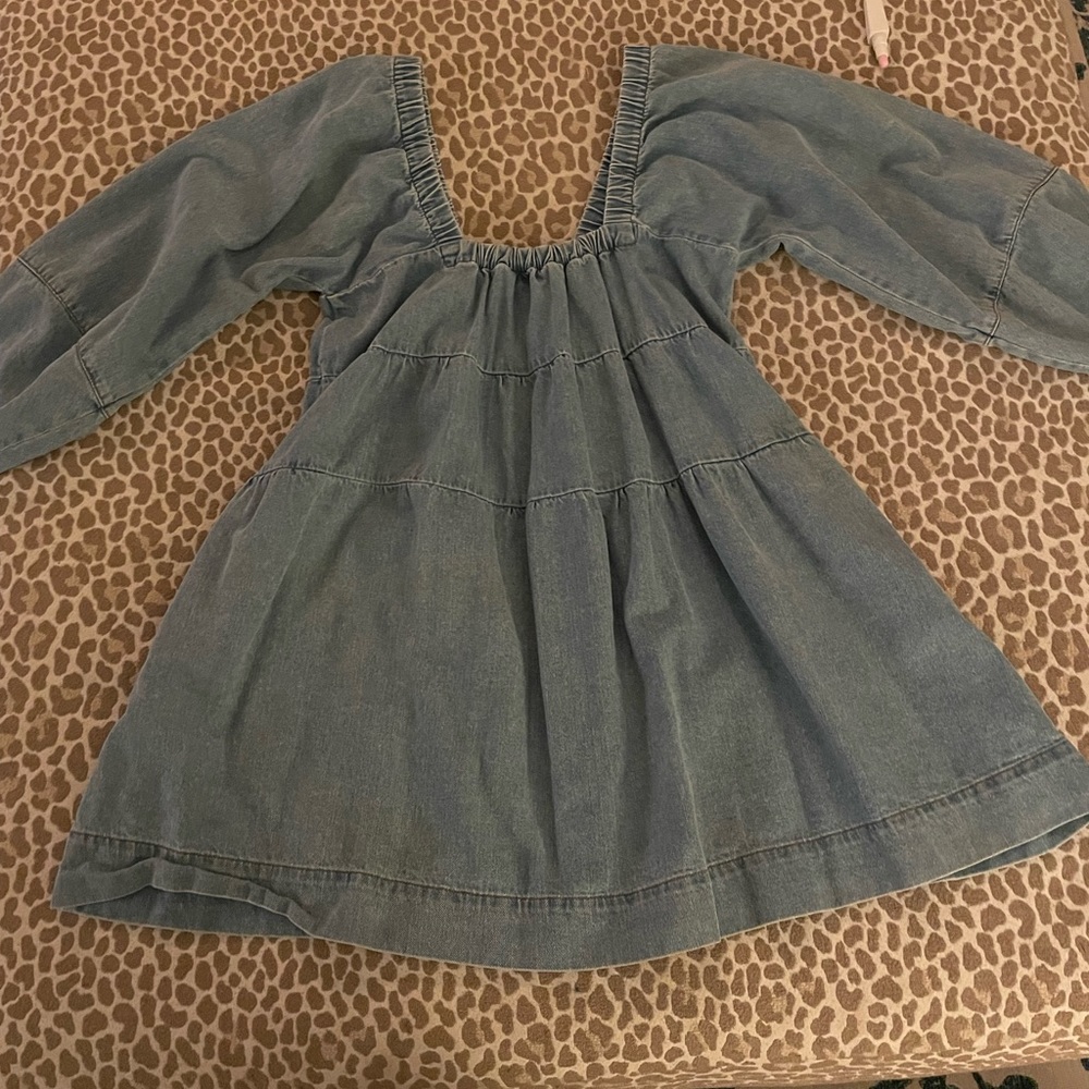 Free People denim mini with squares wide neck and pockets. Barely worn